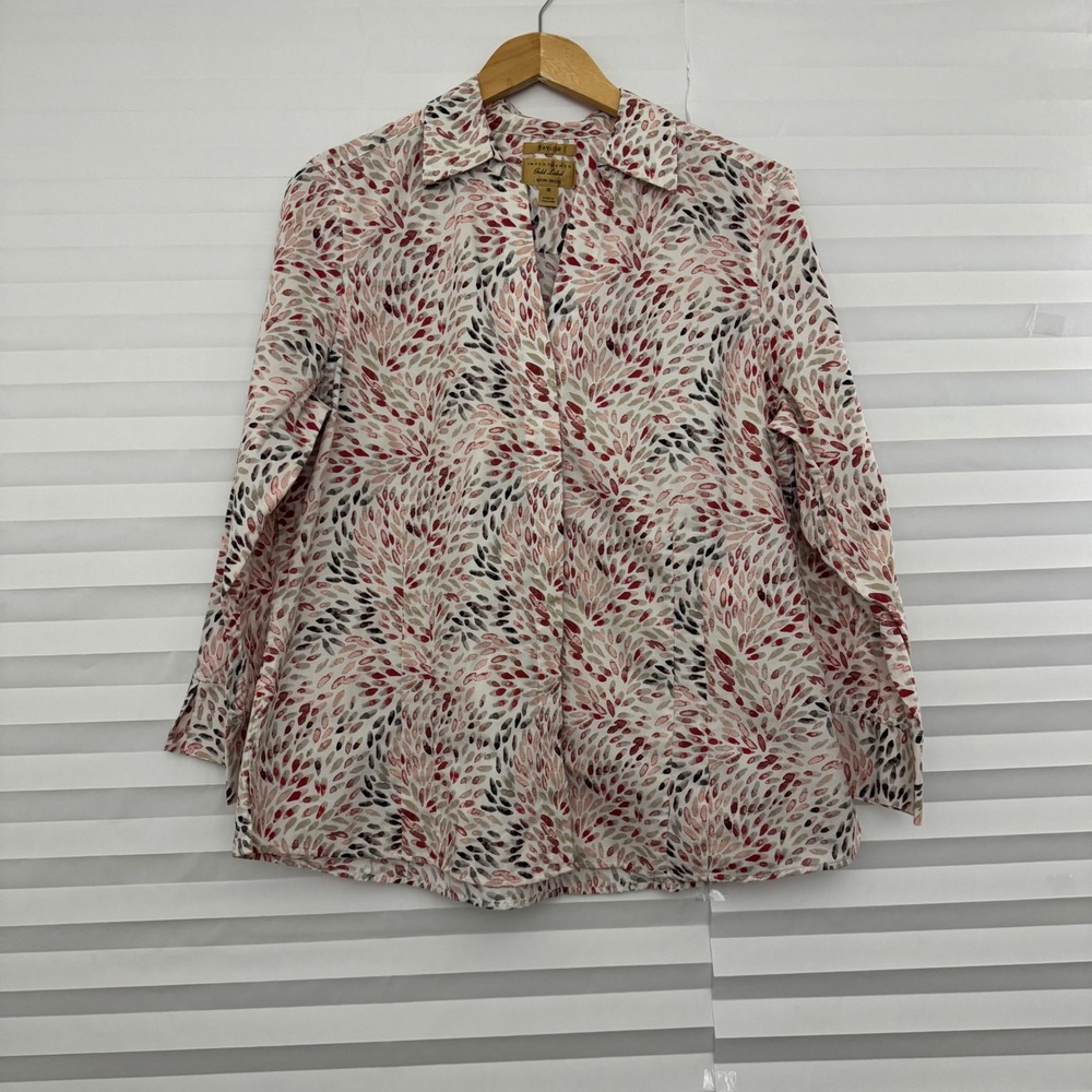 Taylor Investments Gold Label Non Iron Cotton Blouse  Leaf Print Shirt Womens 18